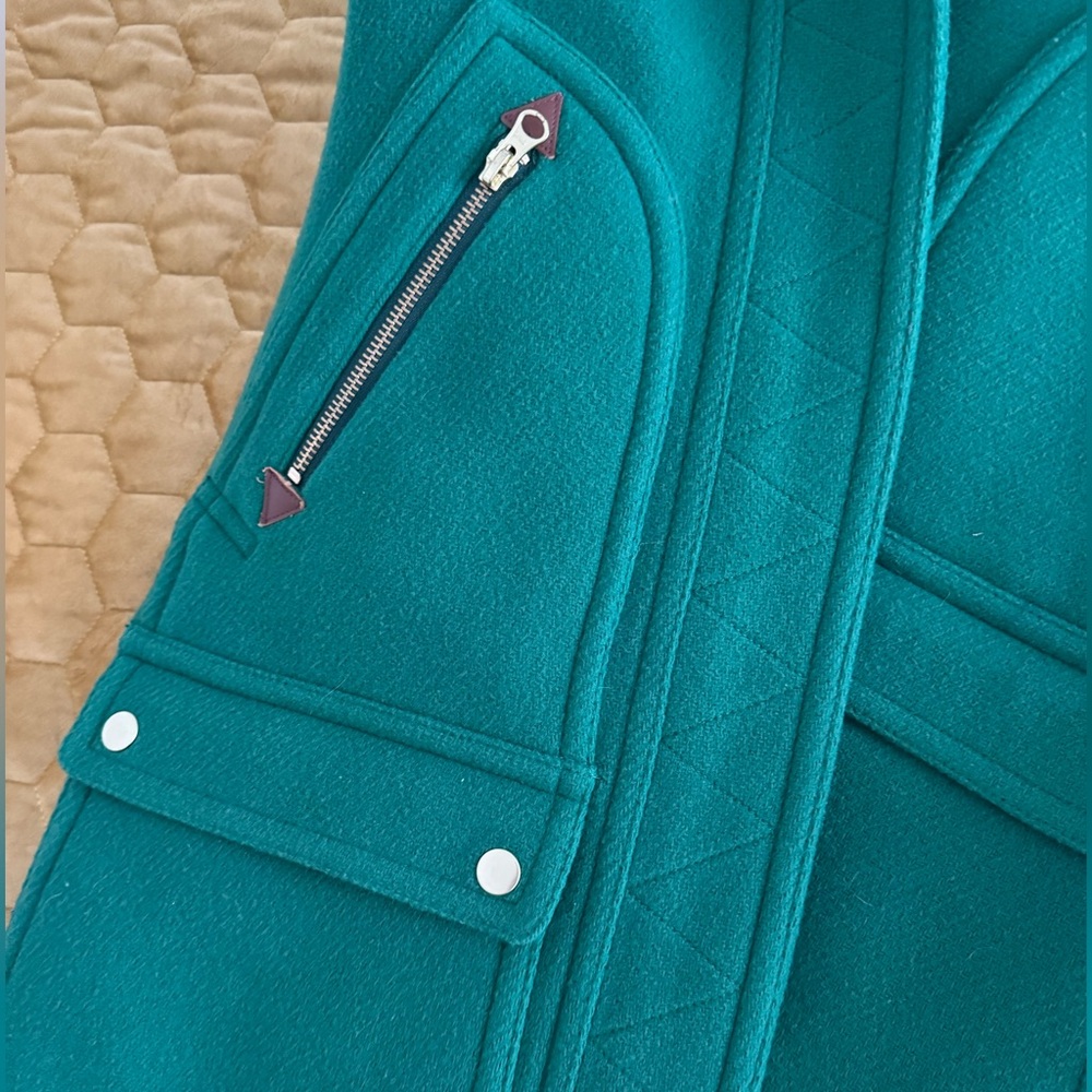 J. Crew Chateau Parka Italian stadium cloth wool meadow green Kelly trim hood 00 - Picture 4 of 11